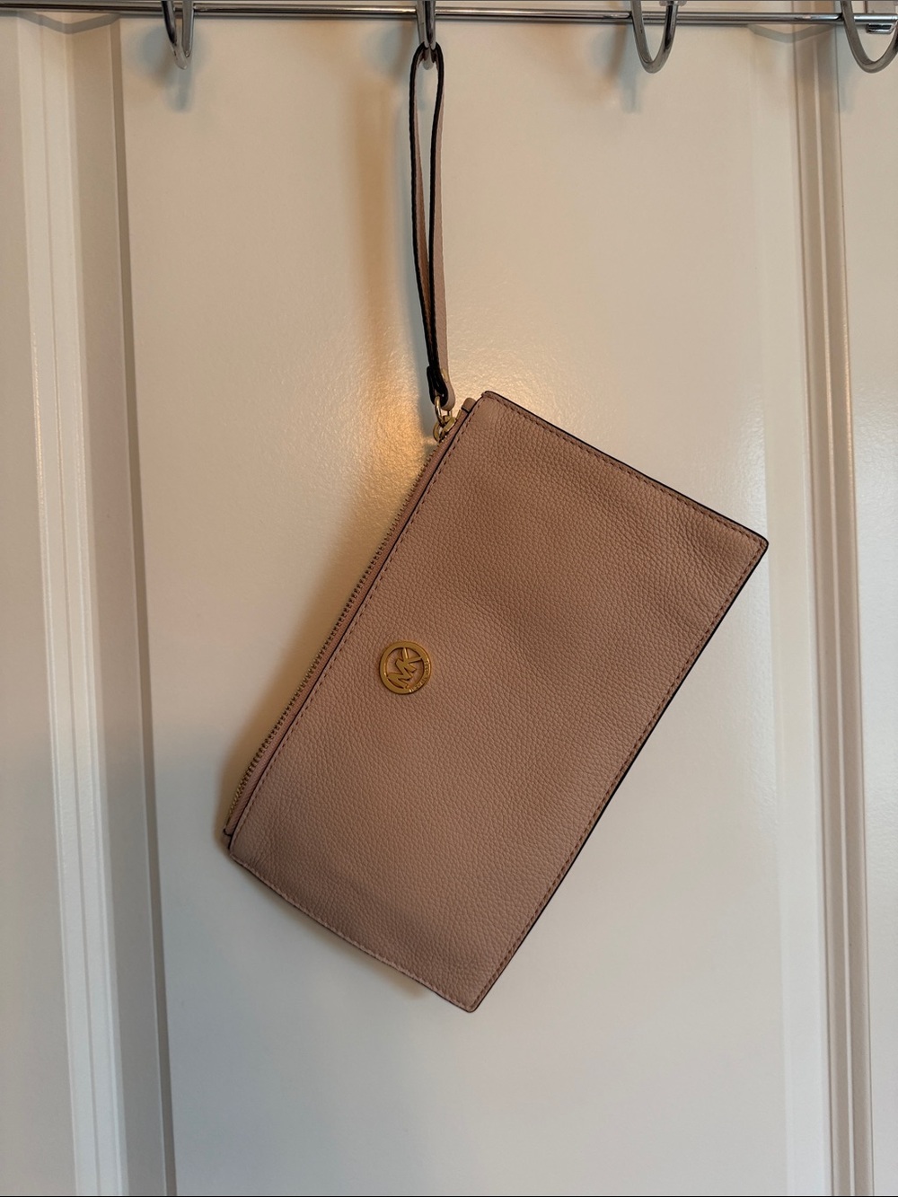 Michael Kors Blush Pebbled Leather Wristlet with Gold Logo